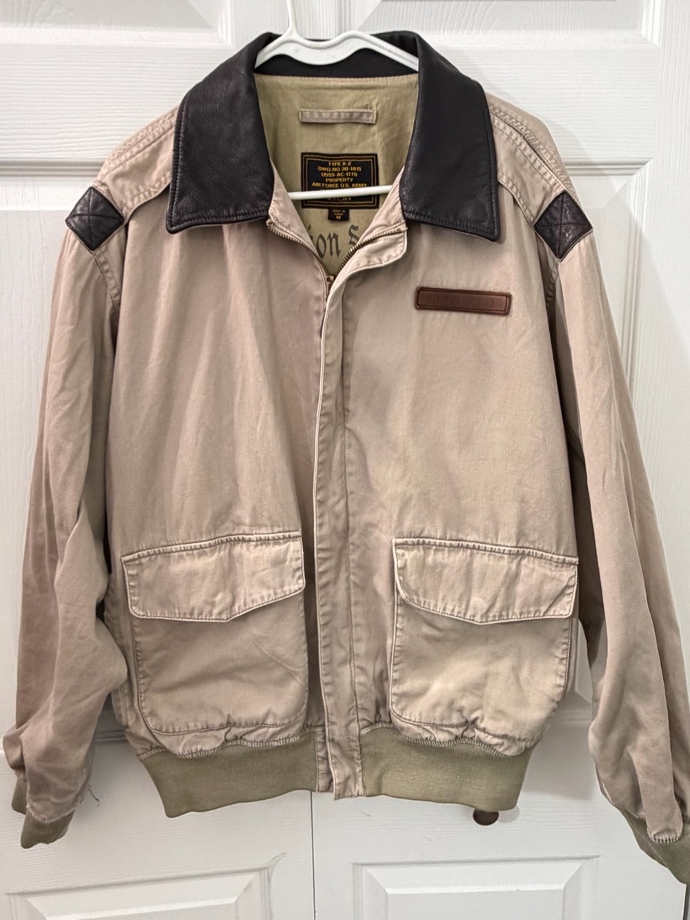 Cockpit USA Mens Medium A-2 Flight Bomber Jacket Leather Trim Military Y2K